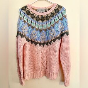 💕🩵 Pink and Blue Patterned Fair Isle Inspired Knit Pullover Sweater